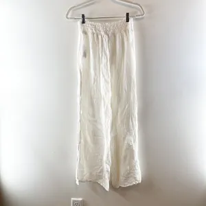 Abercrombie & Fitch Textured Gauze Pull-On Wide Leg Lounge Pants White Small thumbnail 5