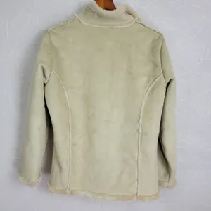 Denver Hayes Womens Winter Jacket Large Beige Green Faux Mock Neck Button Pocket thumbnail 3