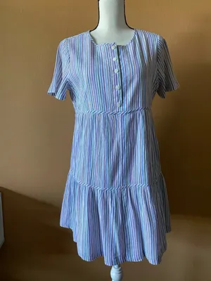Madewell Pastel Multi-Stripe Short-Sleeve Tiered Mini Dress thumbnail 5