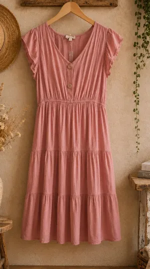 Sweet Wanderer Dress Maternity Flutter Sleeve Tiered Midi Dress thumbnail 1