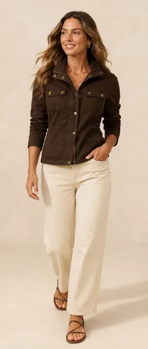 Lauren Ralph Lauren Petite Brown Cotton Utility Jacket Full Zip Snap Small P/P thumbnail 1