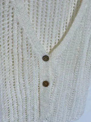 Miss Love White cream crochet vest with button front thumbnail 3