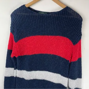 Lauren Ralph Lauren Linen Cotton Open Knit Stripe Sweater Western Sz Large thumbnail 4