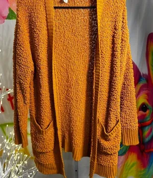 Zenana N147. mustard yellow popcorn cardigan with pockets Size M thumbnail 1