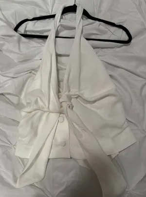 zara white tie-front top with button-up detail NWT thumbnail 1