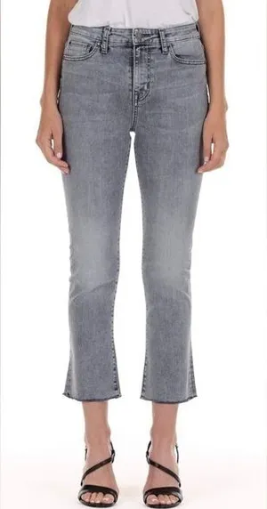 Fidelity Denim Juniper Crop Flare Stretch Jeans in Surfire Gray Raw Hem Size‎ 29 thumbnail 1