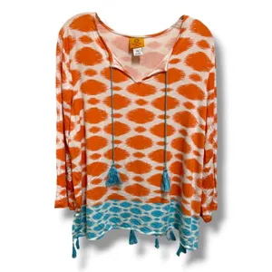 Ruby Rd. Petite Orange Ikat Tassel Tunic Top Women's PXL Boho Rayon Blend Size undefined thumbnail 3
