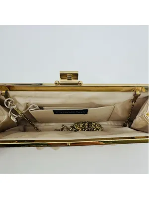NWT Vintage Gunne Sax Champagne Satin Gold Evening Bag Formal Clutch thumbnail 6