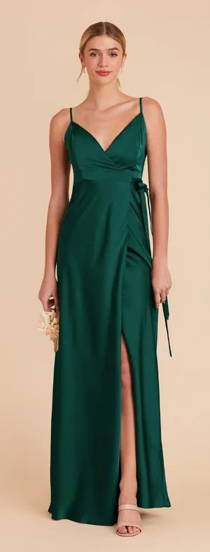 Birdy Grey Cindy Emerald Green Satin V-Neck Spaghetti Strap Dress thumbnail 1