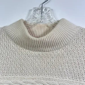 Cream Cable Knit Mock Neck Sweater Oversized Chunky Textured Pullover Ivory thumbnail 4