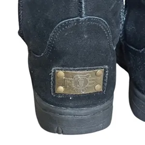 Rj's Fuzzies Black Sheepskin Boots Sz 6 Sherpa lined Genuine Suede Winter‎ Cozy thumbnail 4