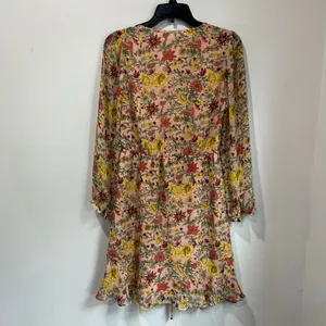 Loft Long Sleeve Floral Wrap Mini Dress Pink Fall Wedding Guest‎ XS thumbnail 3