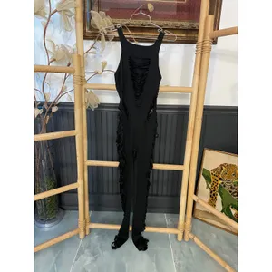Shane Justin Black Fringe Cutout Bodysuit Runway Catsuit Size M thumbnail 8