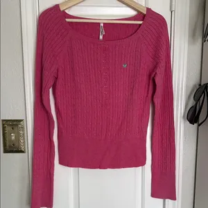 Aeropostale y2k label cableknit cropped half button sweater butterfly logo thumbnail 2