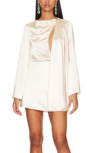 NBD White Satin Cocktail Mini Dress XS Party Bridal Designer Revolve $208 NEW thumbnail 1