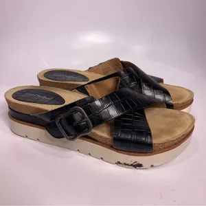 Josef Seibel black criss cross platform Sandals slides women’s size 40‎ casual thumbnail 3