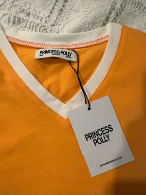 Princess Polly V neck Top Orange and White thumbnail 3