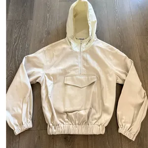 AMYLYNN Womens Darcie Hoodie Vegan Leather‎ Pocket Off White Sz Small thumbnail 8