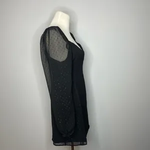 Leith- Black Dress with Glitter Dot Detail and Loose Long Sleeves thumbnail 5