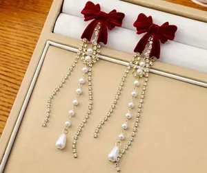 Elegant Retro Bow & Tassel Drop Earrings Red thumbnail 5