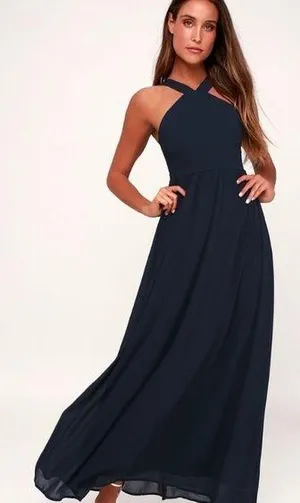 Lulu’s air of romance navy blue maxi formal dress thumbnail 1