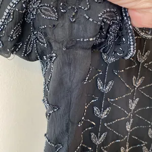 Cote d’ Azur Vintage 1980s Beaded Black Sequin Short Sleeve Blouse XL Classic thumbnail 6