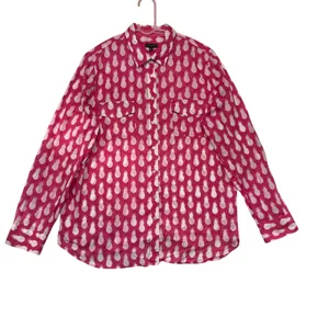 Talbots Womens Pink Pineapple‎ Print Cotton Button Down Shirt Lightweight Large thumbnail 2
