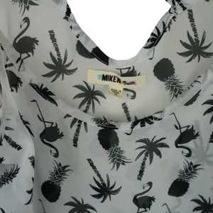Miken Swim Cold Shoulder‎ Swim Cover Up Women M White Flamingo Tassel Coastal thumbnail 5