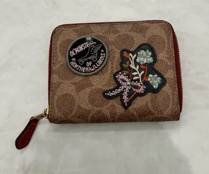 Coach Brown Logo With Patches Leather Small Zip Around Wallet thumbnail 1