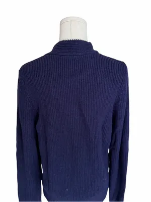 Commense - NWT Tie Neck Button Knit Cardigan Wool Blend Navy White Trim Sz M thumbnail 6