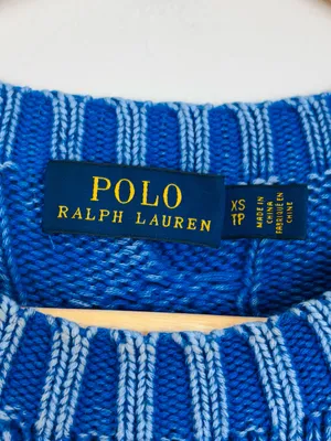 Polo Ralph Lauren blue sunwashed classic cotton cable knit crewneck sweater. XS thumbnail 5