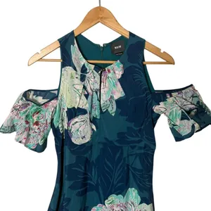 Anthropologie Maeve Cold Shoulder Tropical Floral Dress Size 2 Ruffle Sleeves thumbnail 3