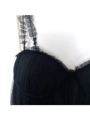 NWT Sau Lee Camille Tulle Ruffle Gown 4 Black Sheer Tiered Bustier Aline thumbnail 8