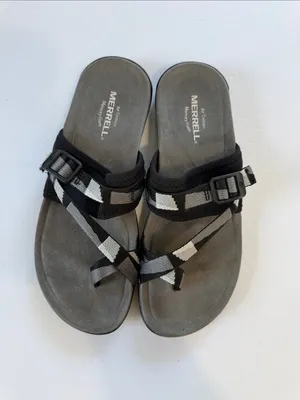 Merrell Black and Gray Webbing Toe-Loop Slide Sandals thumbnail 5
