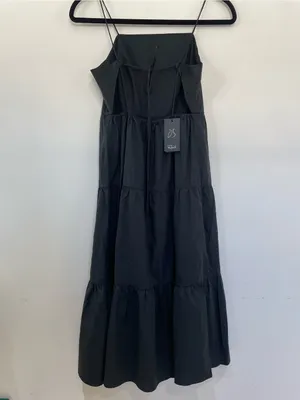 NWT RAILS Leni Dress S Black Cotton Poplin Tiered Midi Open Back Tie Back LBD thumbnail 10