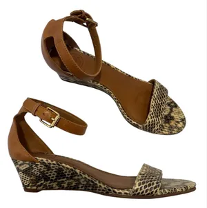 Tory Burch Kitten Heel Snake Print Wedge Sandals Womens 6 Summer Casual Leather thumbnail 1