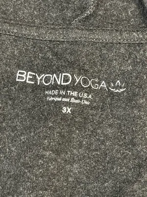 Cozy Soft Fleece Beyond Yoga Charcoal Gray Hooded Open Front Cardigan Jacket thumbnail 4