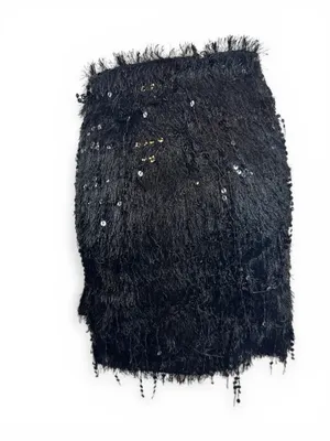H&M Black Sequin Fringe Skirt Size L Party Evening Glam Statement Mini thumbnail 4