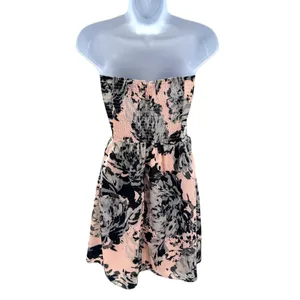AQUA Strapless Sweetheart Floral Dress‎ Pink Charcoal Grey Whimsygoth Skater M thumbnail 3