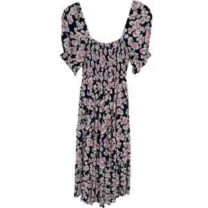 Abercrombie & Fitch Womens Floral Smocked Puff Sleeve Tiered Midi Dress Sz Small thumbnail 4