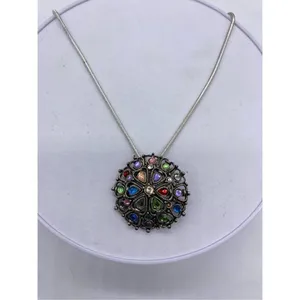 Silver Jeans Lightly domed colorful rhinestone pendant necklace brushed antique silver thumbnail 3