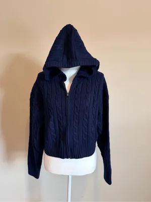 Aritzia Sunday Best Octava Cable Knit relaxed fit wool full zip hoodie small NWT thumbnail 10