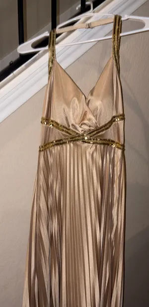 Cream Gold Masquerade Sequin Pleated Halter Strap Dress thumbnail 1
