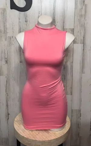 Tresser Dress Womens Small Pink Mock Neck Sleeveless Bodycon Mini Made in LA thumbnail 1