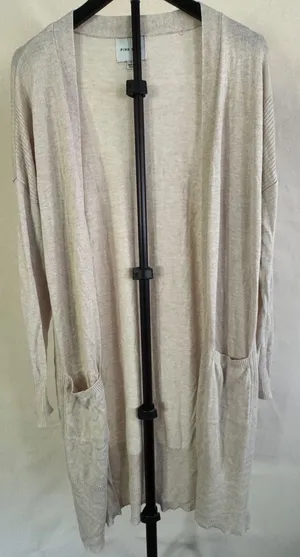 Pink Rose L Oatmeal Longline Open Front Cardigan Duster Pockets MSRP ~$35 thumbnail 1