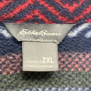 Eddie Bauer Pullover 3/4 Zip Woman 2XL Navy Blue Geo Print Stripe Sweater Fleece thumbnail 3