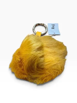 Raj Yellow Faux Fur Pom Pom Key Chain with Gold Tone Metal Key Ring NWT thumbnail 3