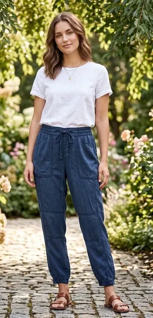 Banana Republic Navy Blue Tencel Lyocell‎ Utility Joggers Petite Small Pockets thumbnail 1