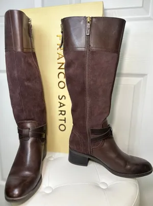Franco‎ Sarto Lapis Riding Boots Brown Leather Suede Knee High Box 7.5 thumbnail 1