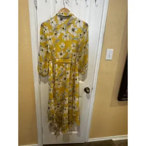 Banana Republic Floral Dress Yellow Midi Tiered Romantic Cottagecore Womens 10P thumbnail 3